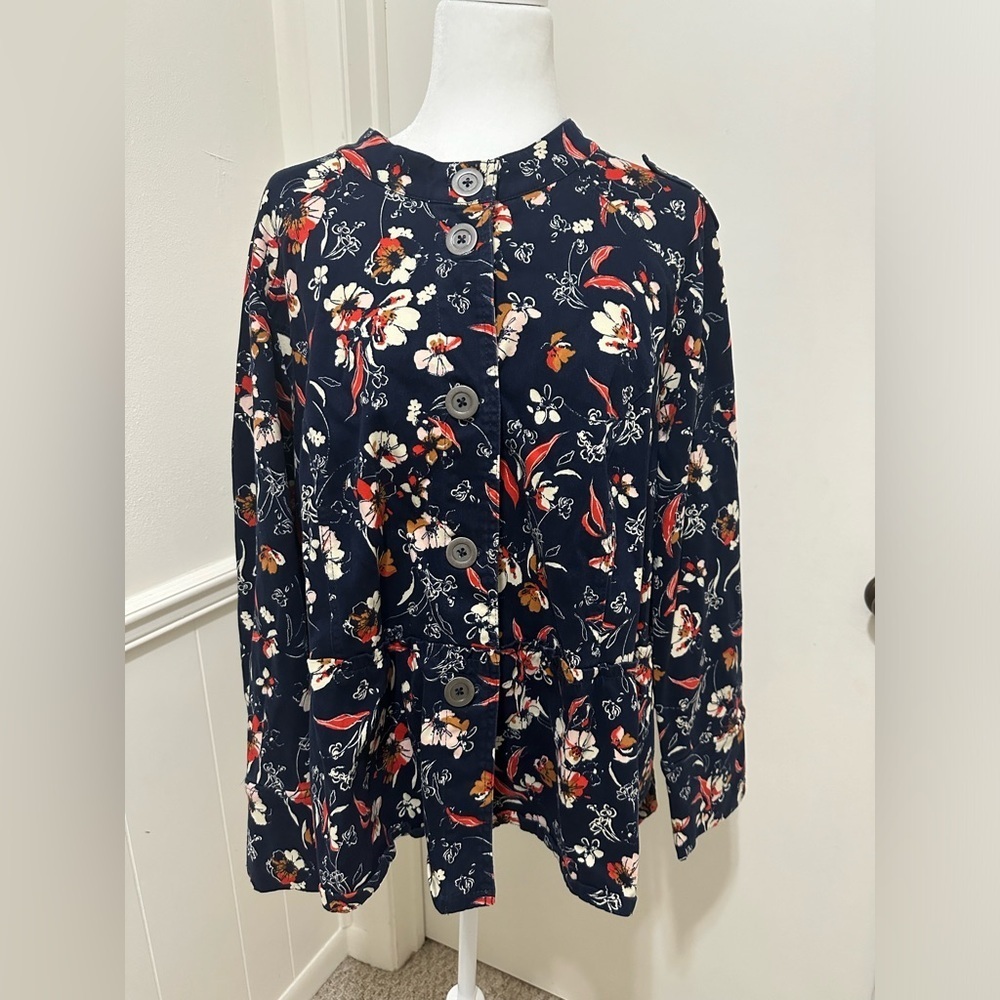 Motto Women's Navy Floral Print Ruffle Jacket size 2X